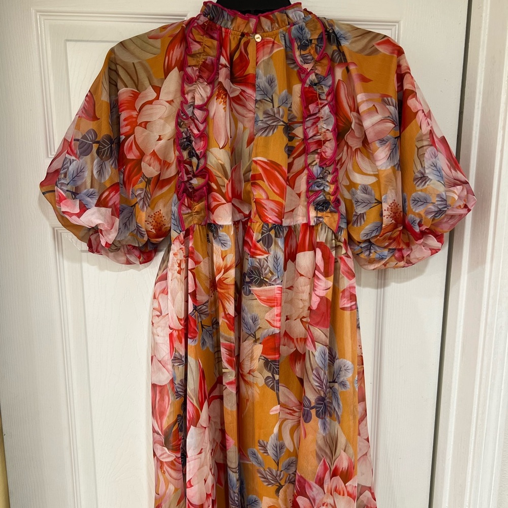 Sold NEW chiffon mock neck elegant floral puff sleeve dress - Picture 6 of 7